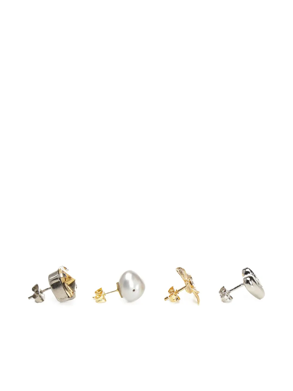 Forte Forte Vier paar oorbellen met bloem hart - Metallic