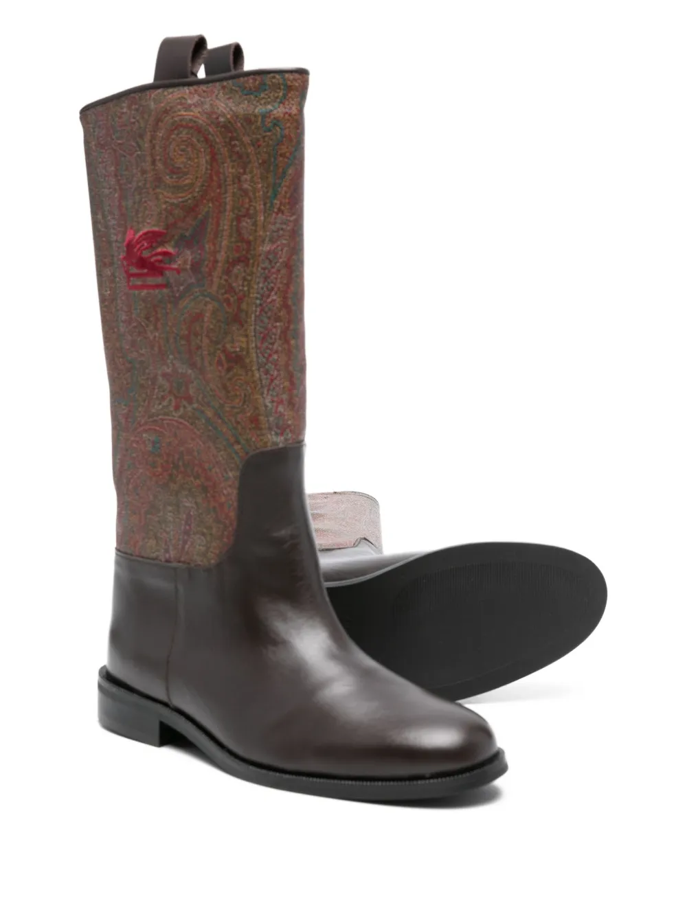 ETRO KIDS Leren laarzen met paisley-vlak - Bruin