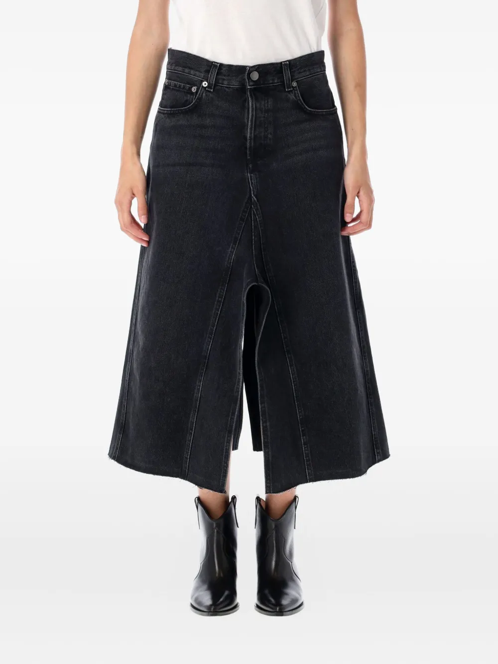 Haikure denim asymmetric midi skirt Zwart