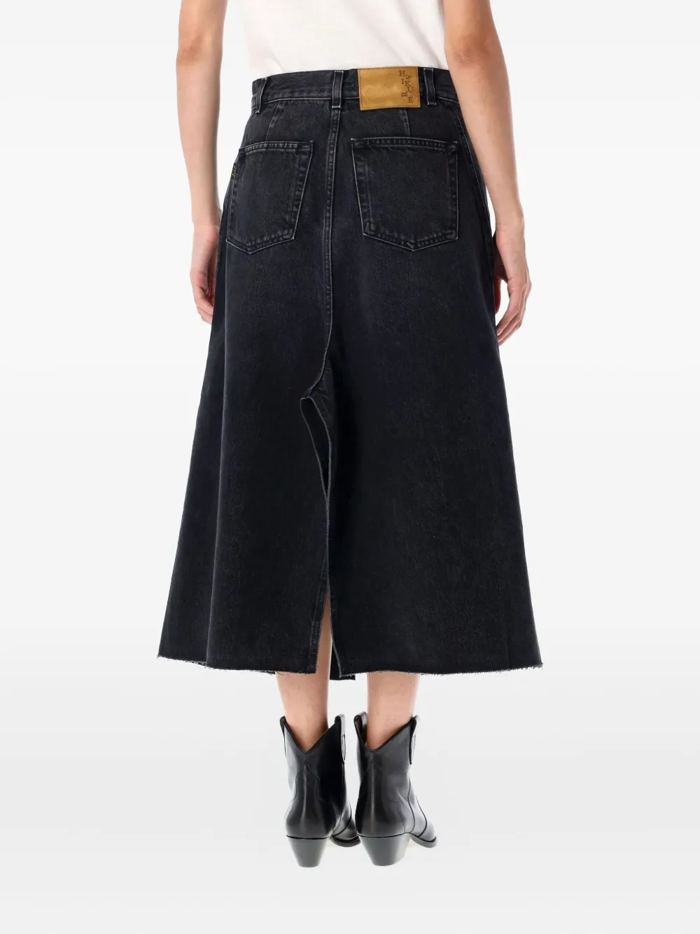 Haikure denim asymmetric midi skirt Zwart