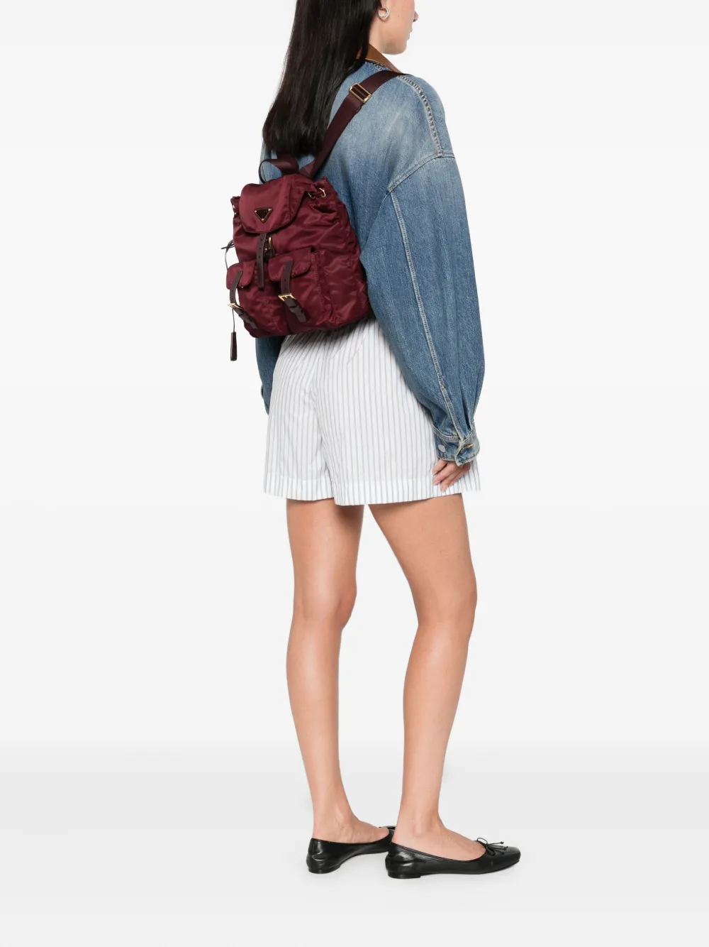 Prada Vela buckled drawstring backpack Rood