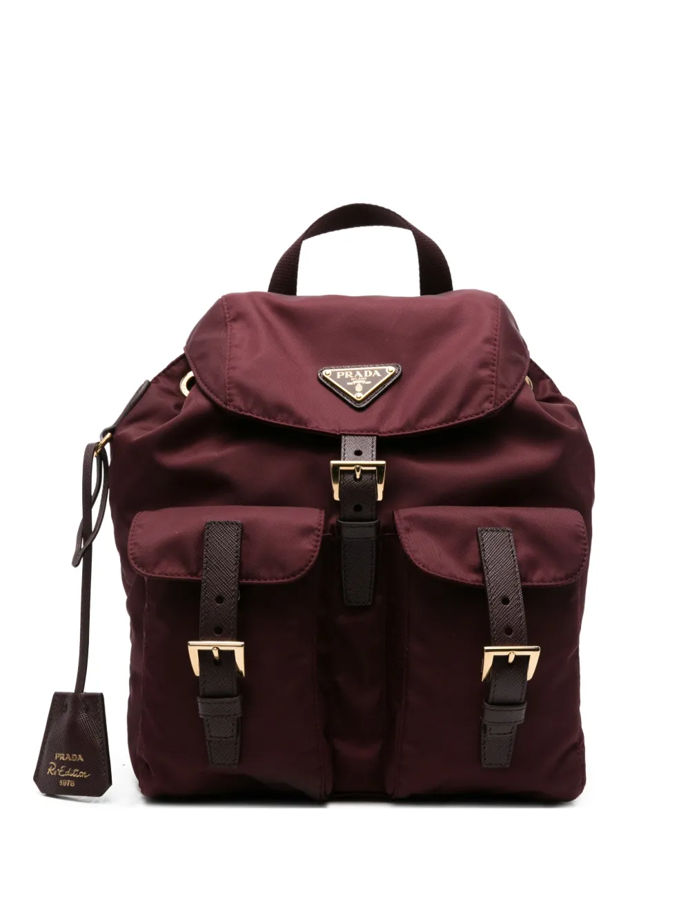 Prada Vela buckled drawstring backpack Rood