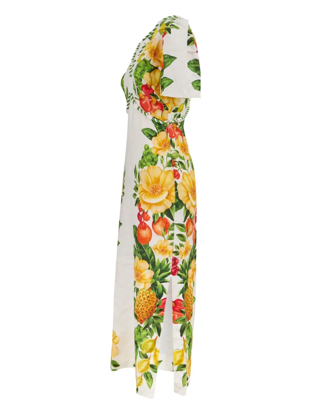 FARM Rio floral-print puff-sleeve maxi dress Wit