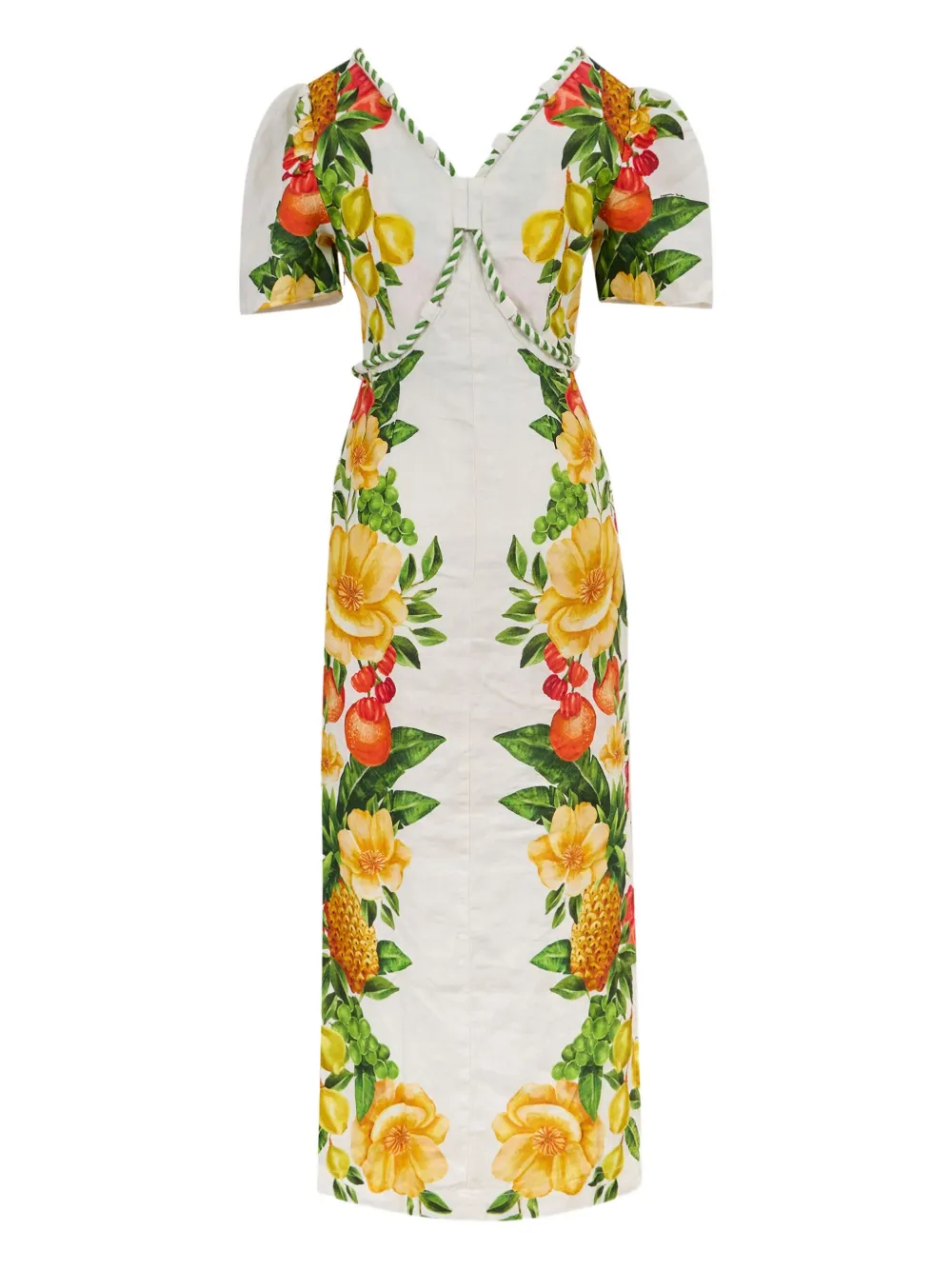FARM Rio floral-print puff-sleeve maxi dress Wit