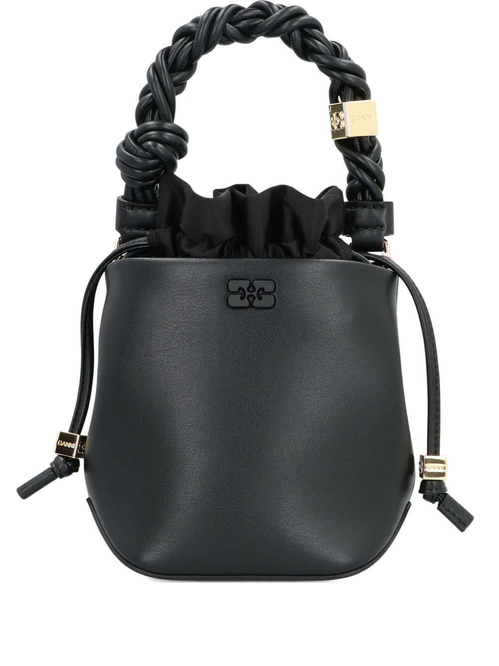 GANNI mini Bou braided-handle bucket bag Zwart