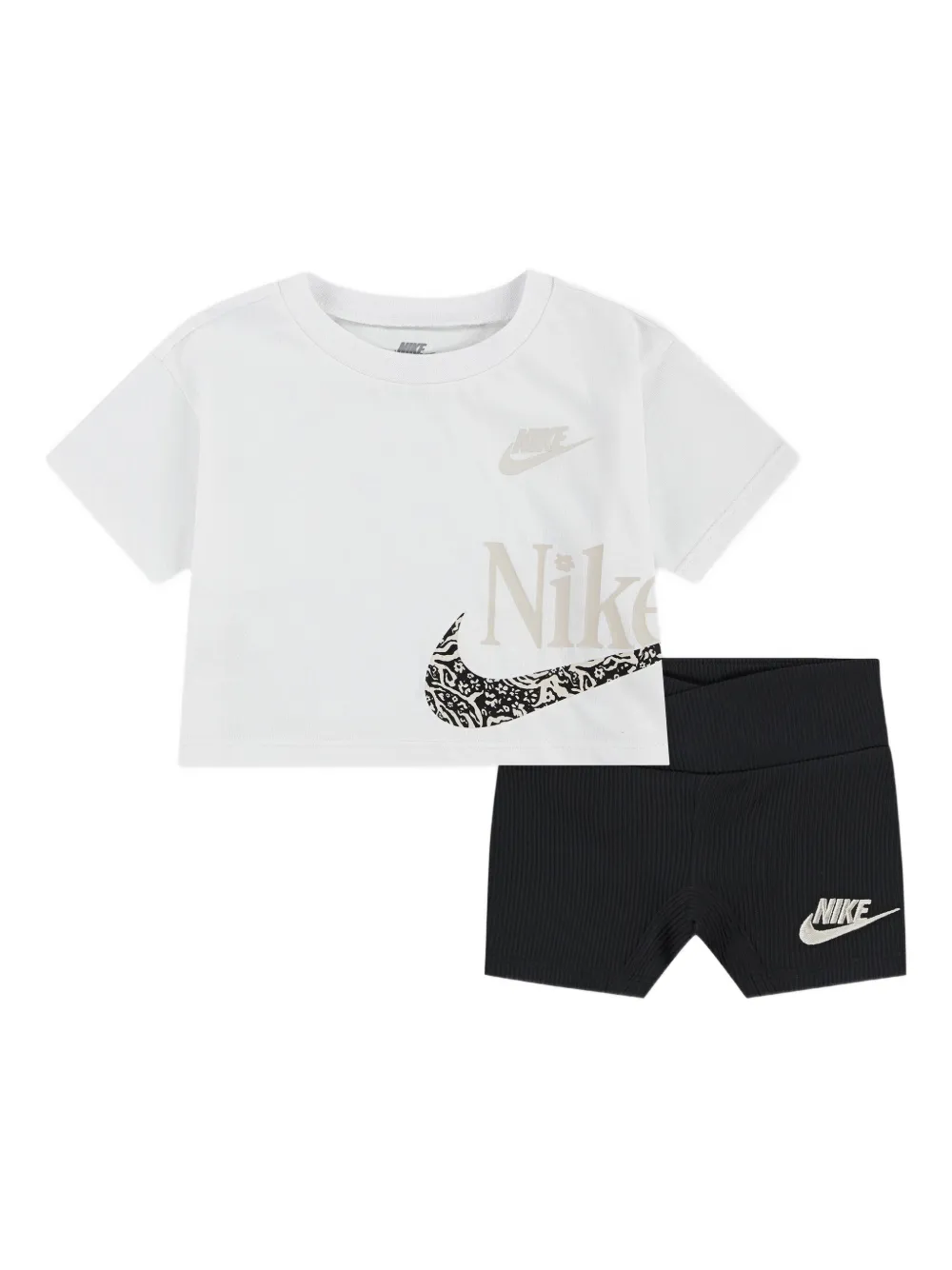 Nike Kids Geribbelde shorts set met logoprint Zwart