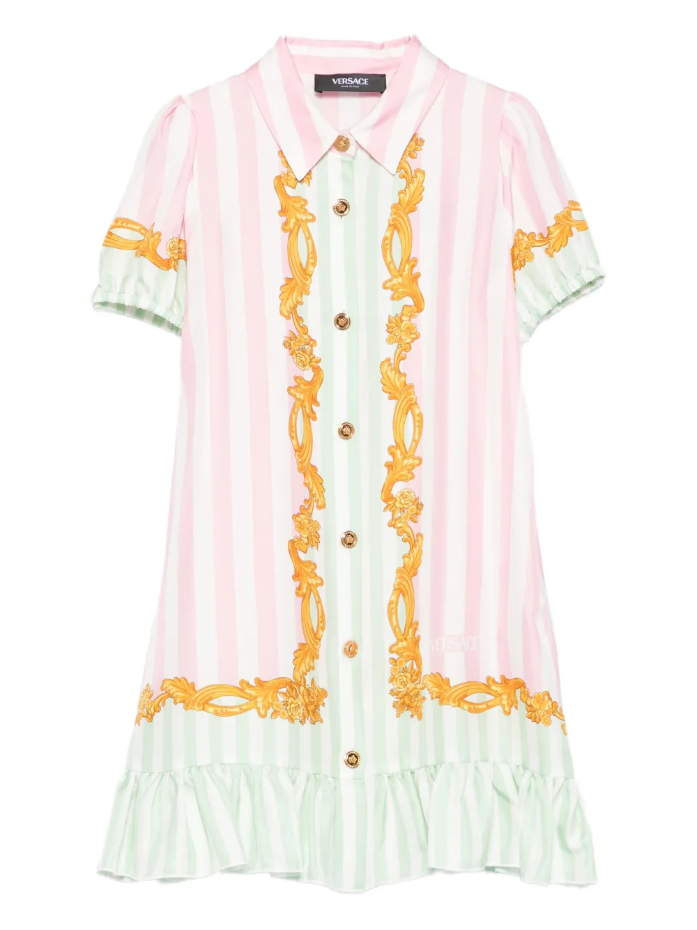 Versace Kids Barocco pinstripe silk dress Roze
