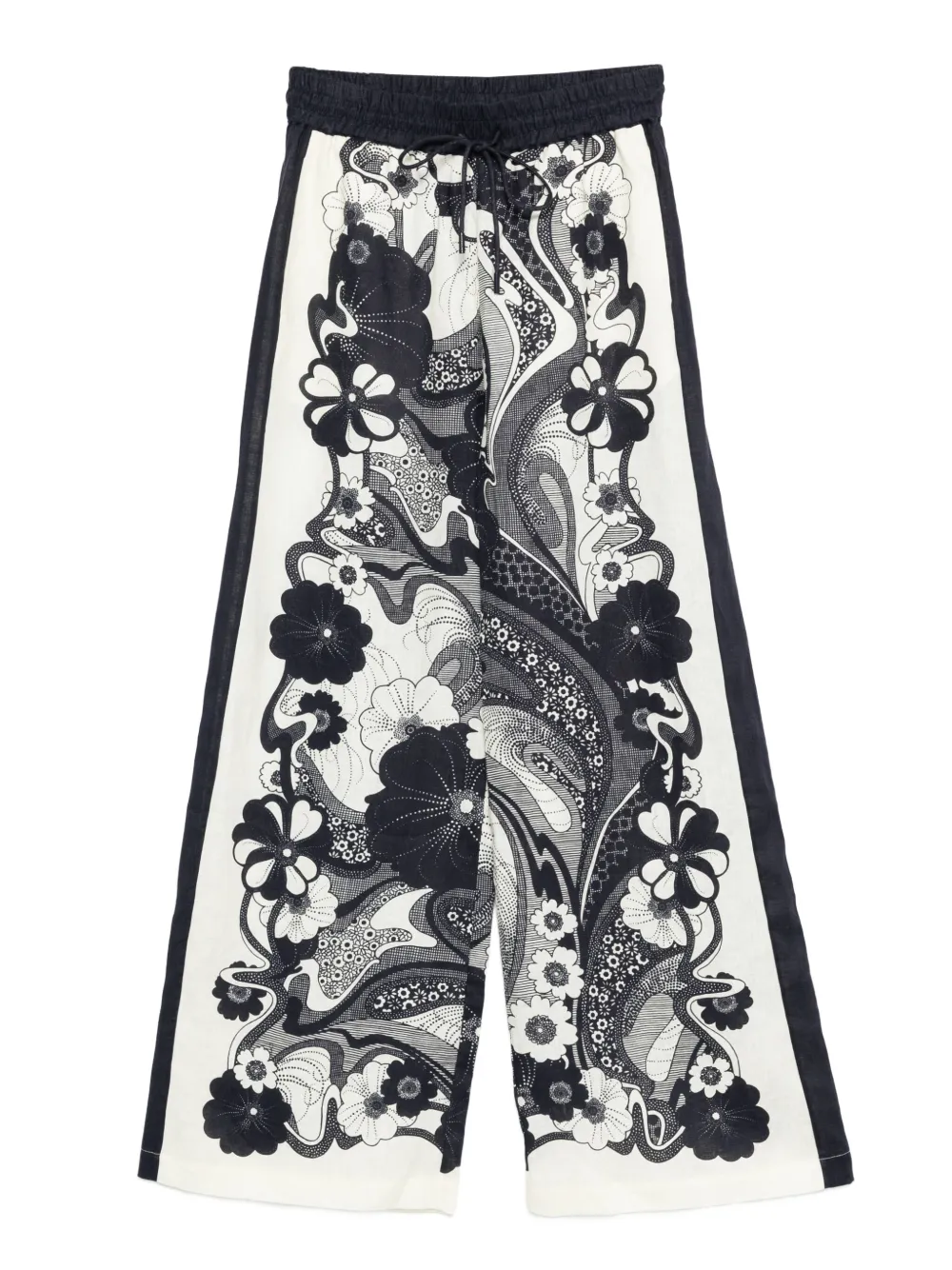 floral-print linen trousers