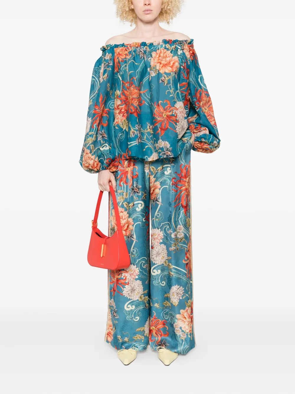 ALEMAIS Plooibroek met bloemenprint - Blauw