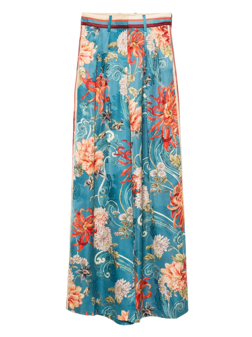 floral-print pleated trousers