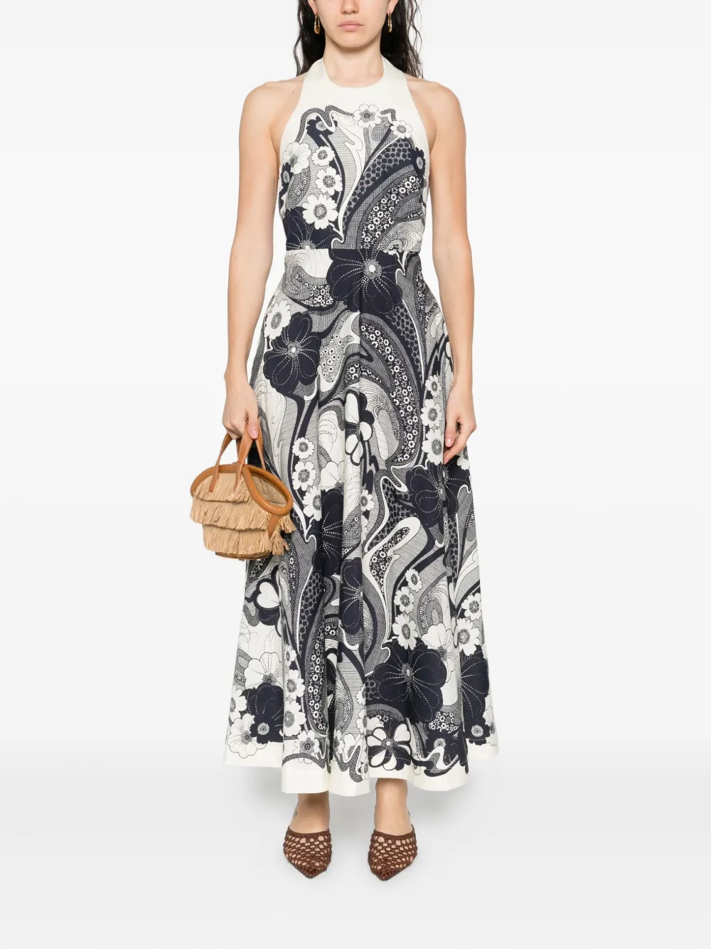 ALEMAIS floral-print halter-neck maxi dress - Beige