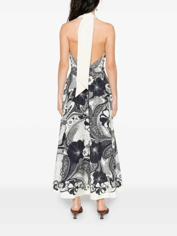 ALEMAIS floral-print halter-neck Maxi Dress | Neutrals | FARFETCH AU