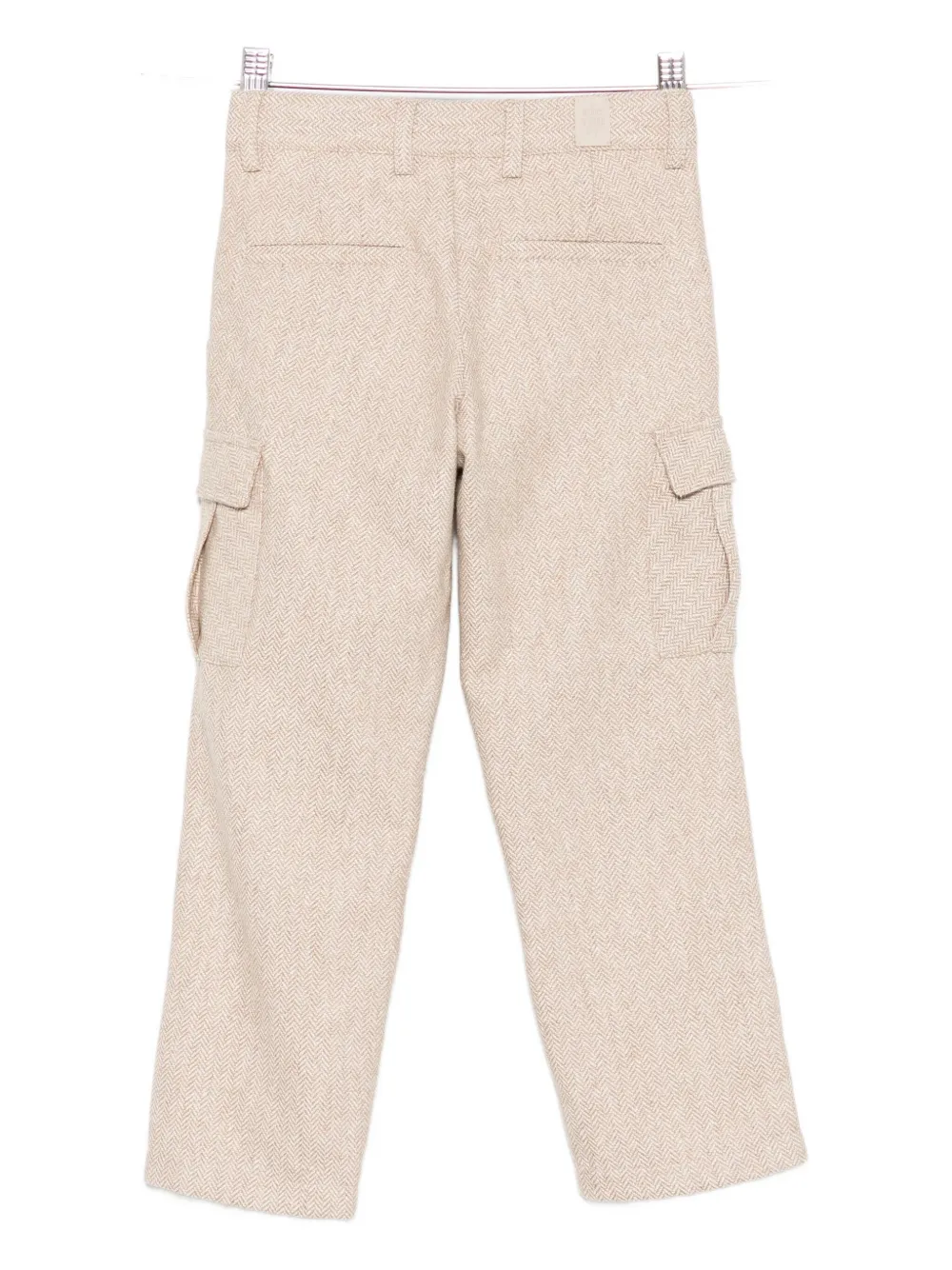 Eleventy Kids herringbone-pattern cargo trousers Beige