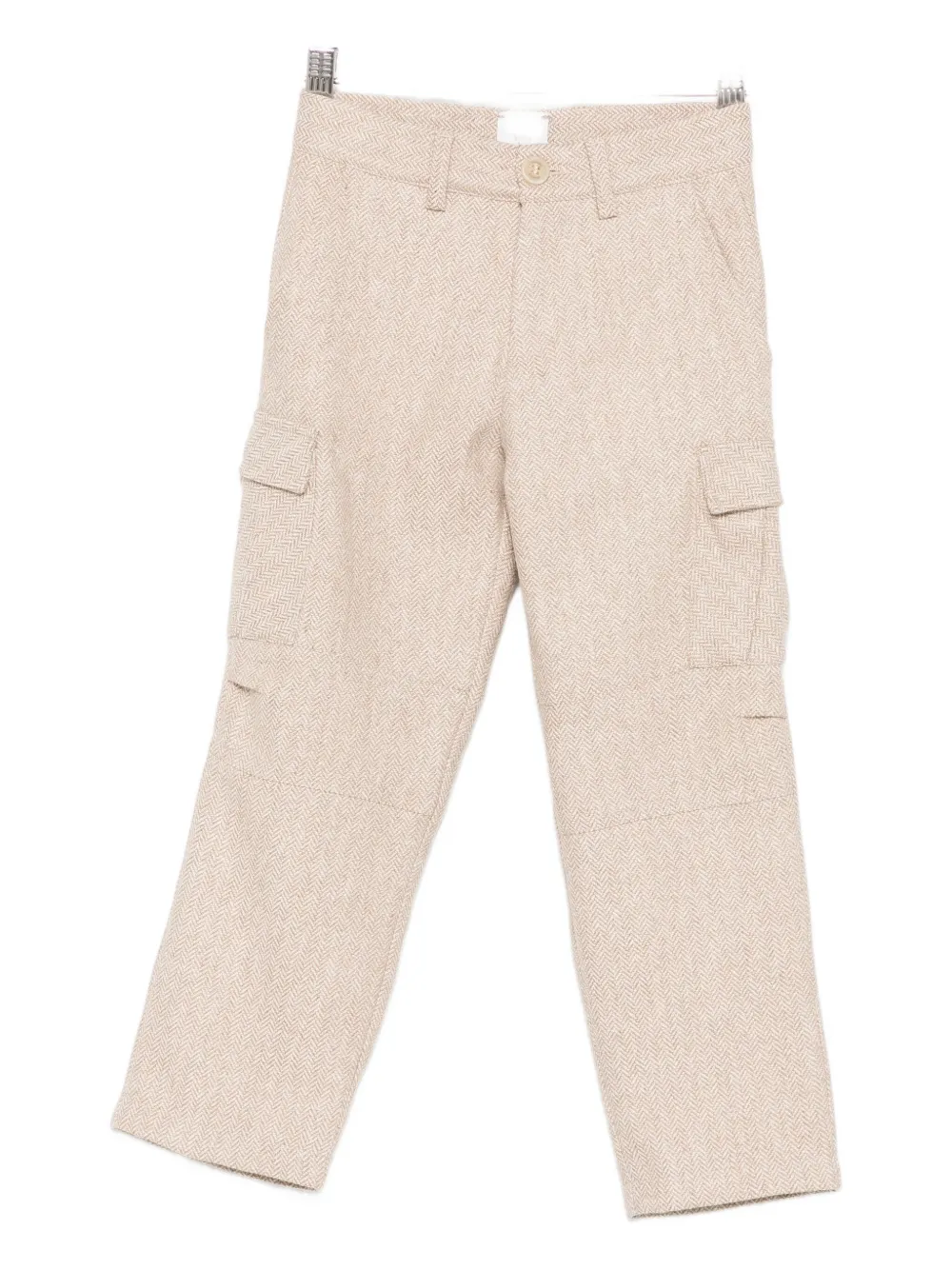 Eleventy Kids herringbone-pattern cargo trousers Beige