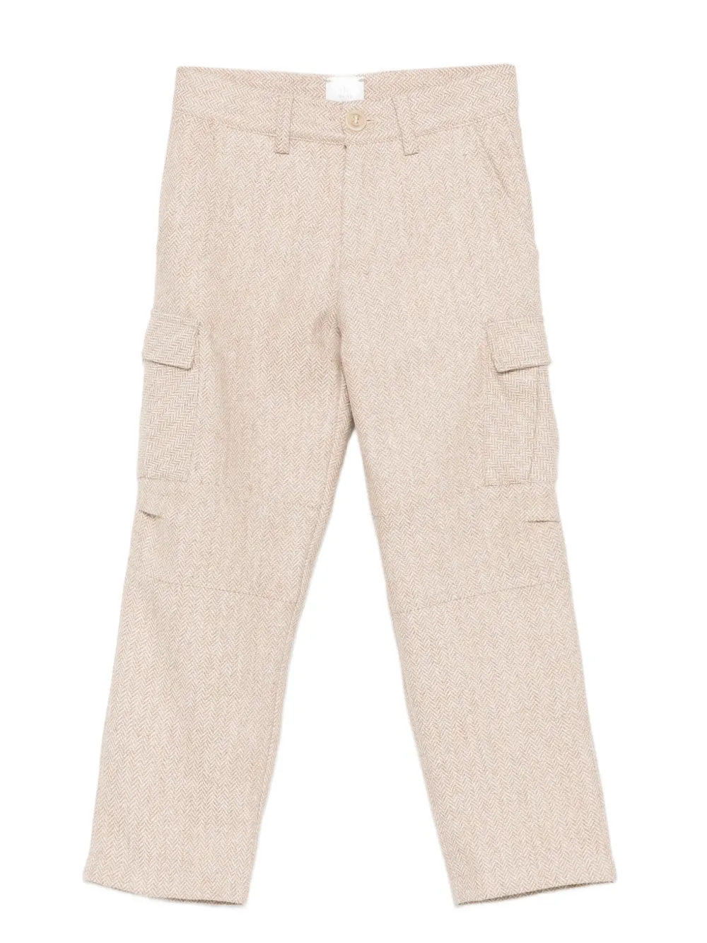 Eleventy Kids herringbone-pattern cargo trousers Beige