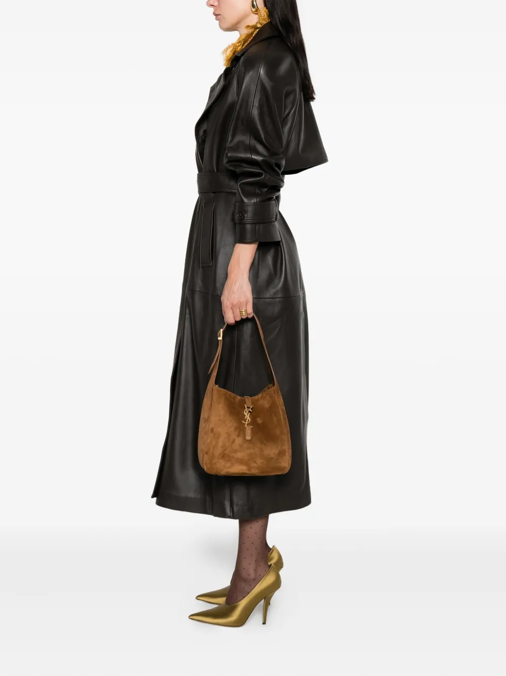 Saint Laurent Small Le 5 À 7 Supple Logo-plaque Suede Shoulder Bag In Brown