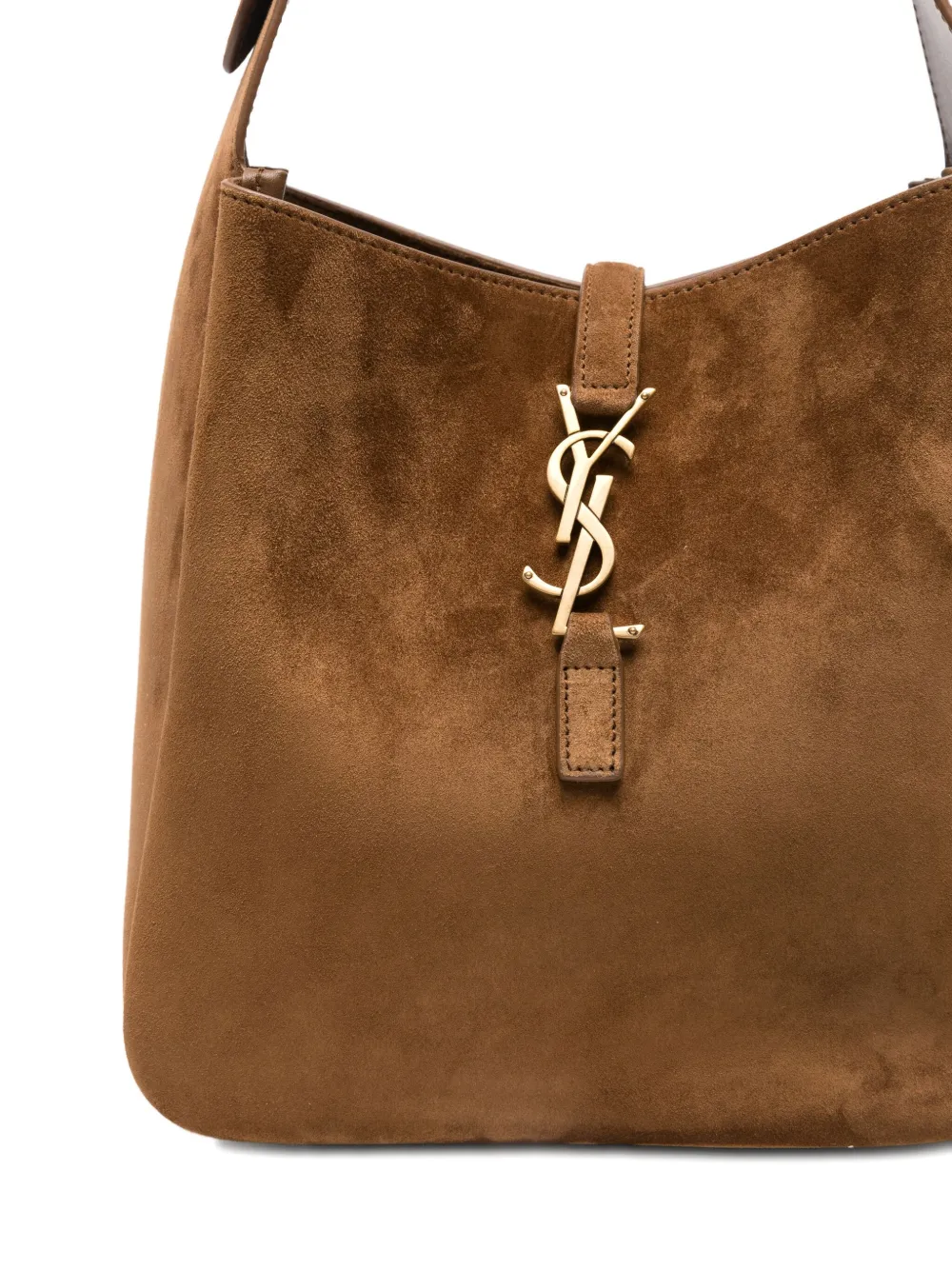 Saint Laurent Small Le 5 À 7 Supple Logo-plaque Suede Shoulder Bag In Brown