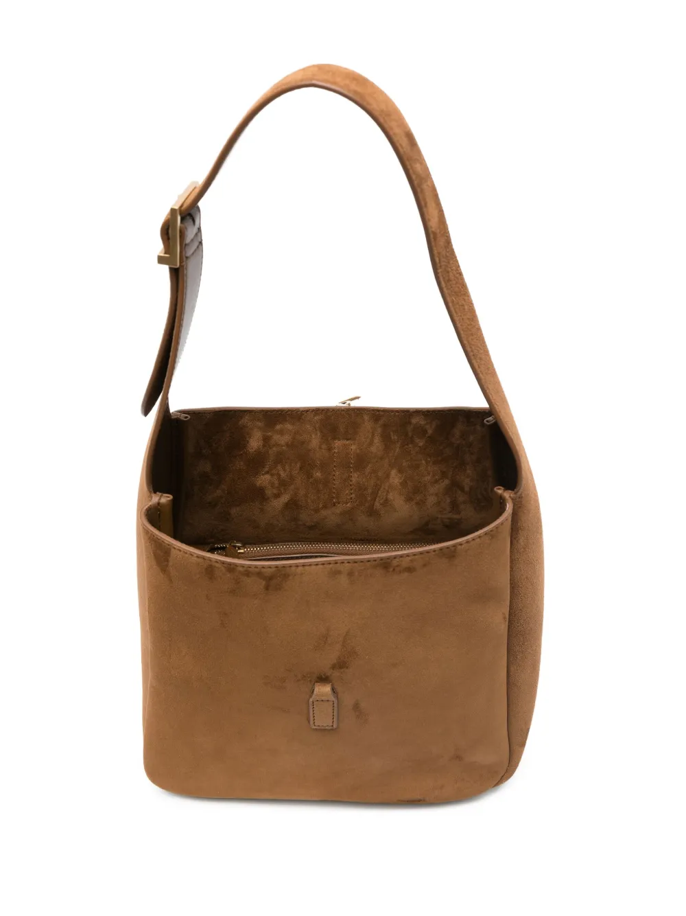 Saint Laurent Small Le 5 À 7 Supple Logo-plaque Suede Shoulder Bag In Brown