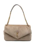 Saint Laurent large Calypso logo-plaque suede shoulder bag - Neutrals