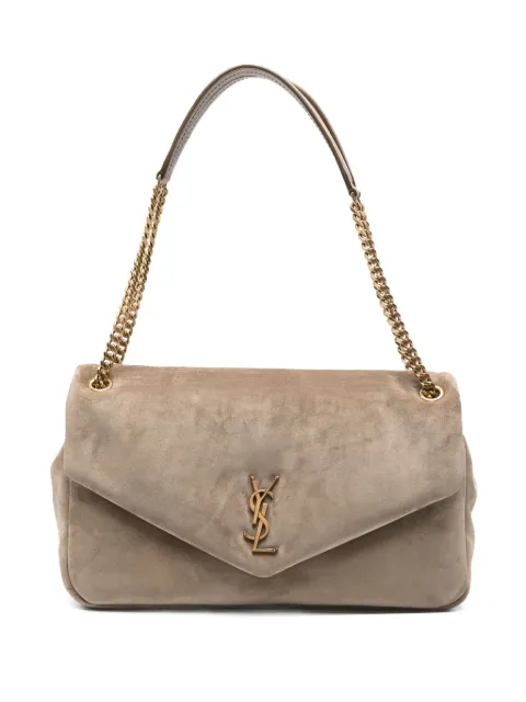Saint Laurent large Calypso logo-plaque suede shoulder bag