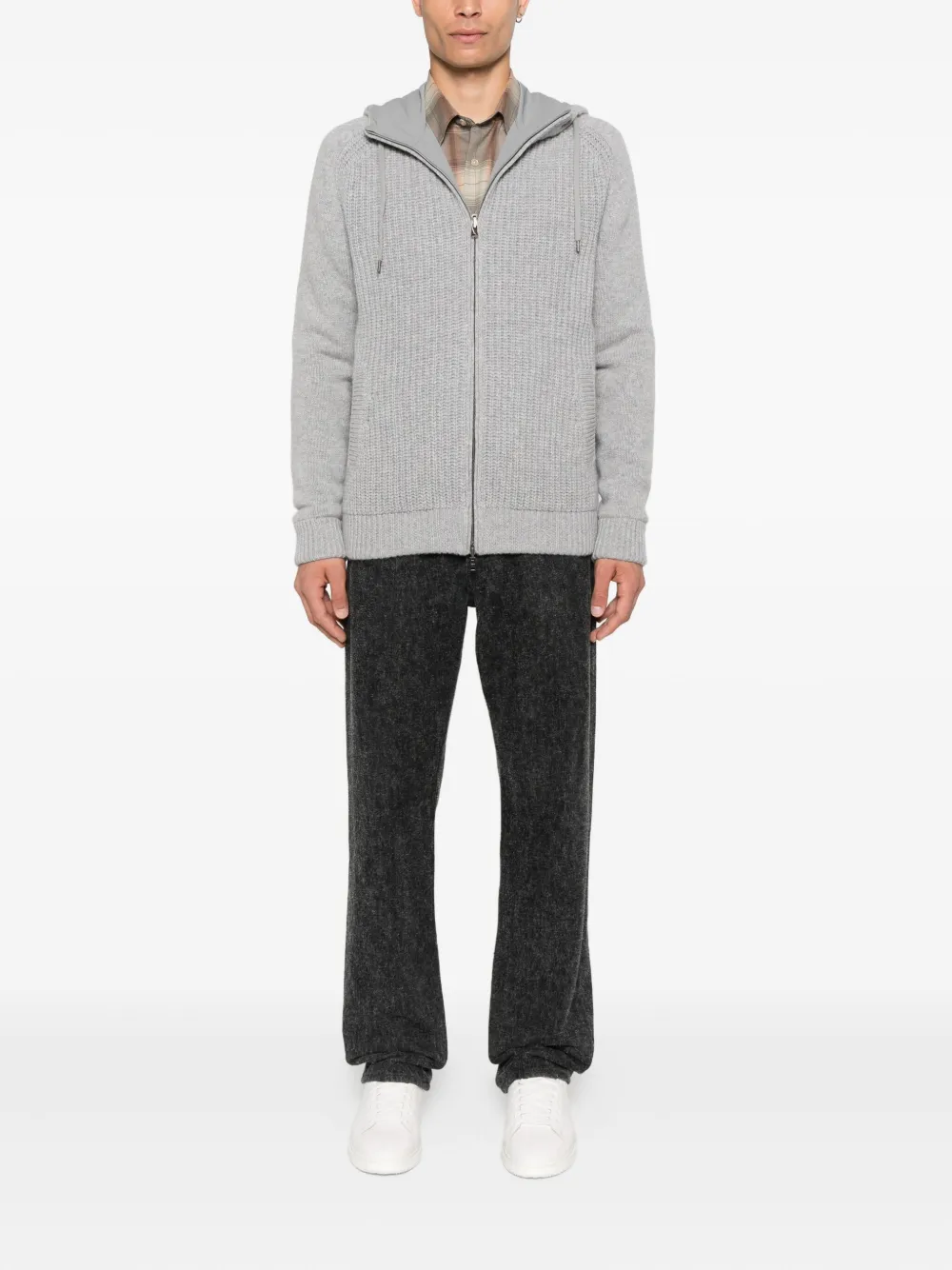 Herno Wollen hoodie met rits Grijs