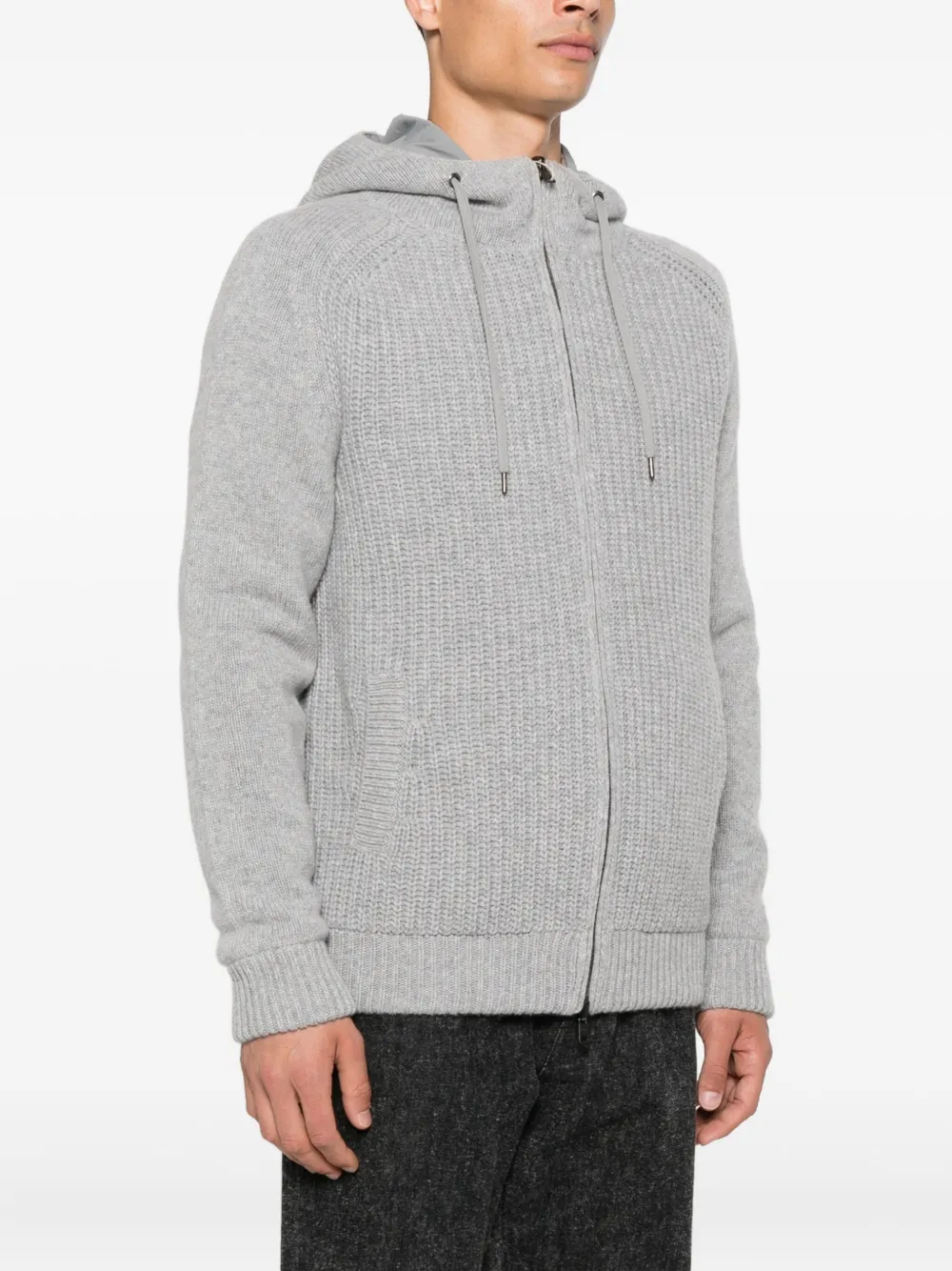 Herno Wollen hoodie met rits Grijs