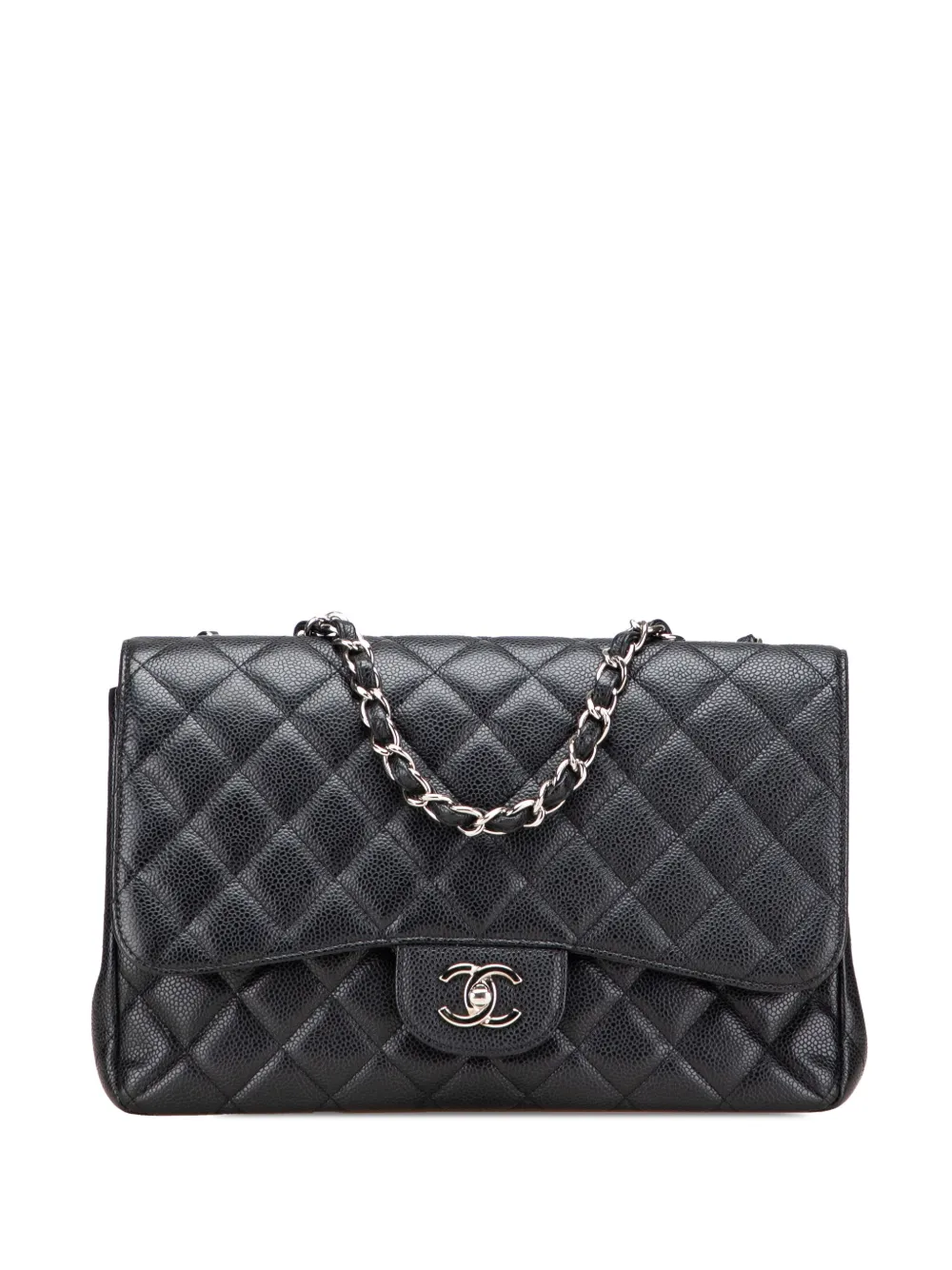 CHANEL Pre-Owned 2010-2011 ジャンボ クラシック キャビア ダブルフラップ ショルダーバッグ - ブラック CHANEL Pre-Owned 2010-2011 ジャンボ クラシック キャビア ダブルフラップ ショルダーバッグ - ブラック
