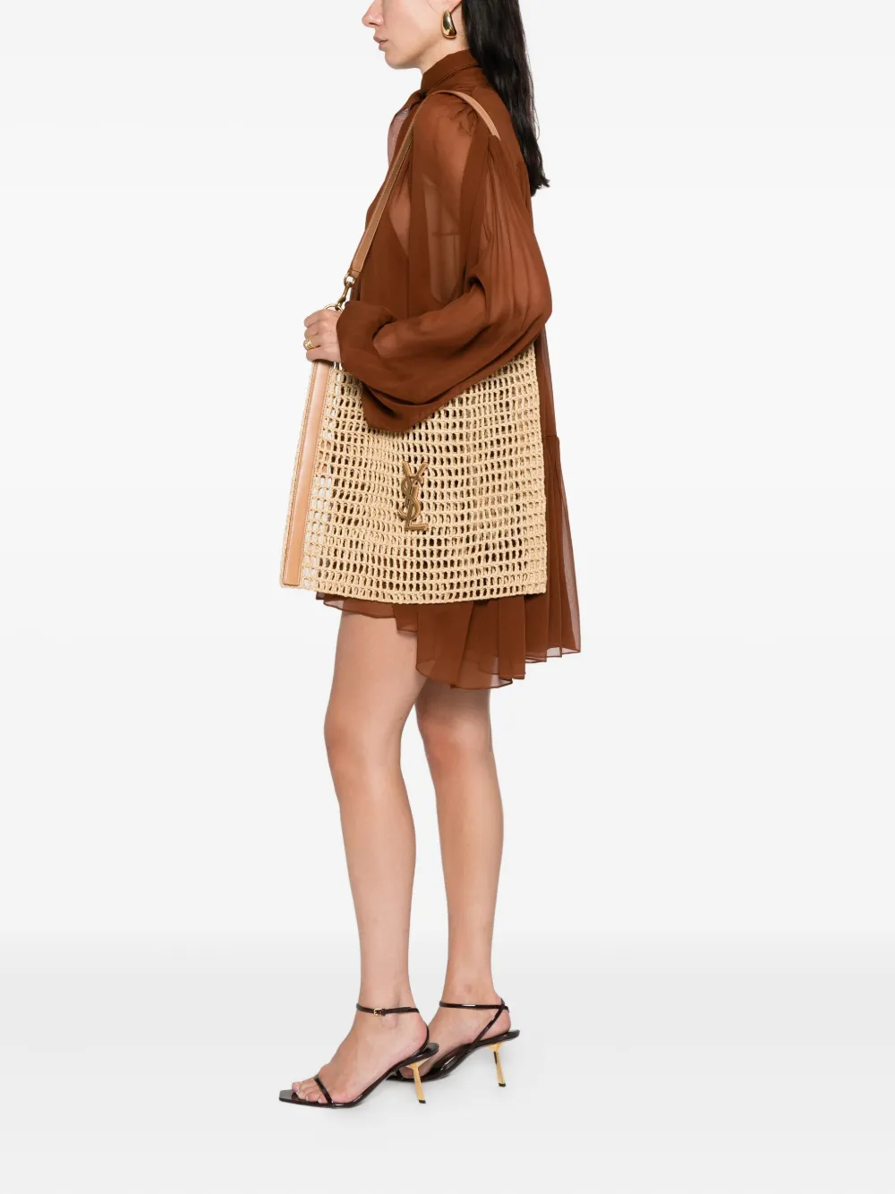 Saint Laurent Oxalis geweven shopper met leren afwerking - Beige