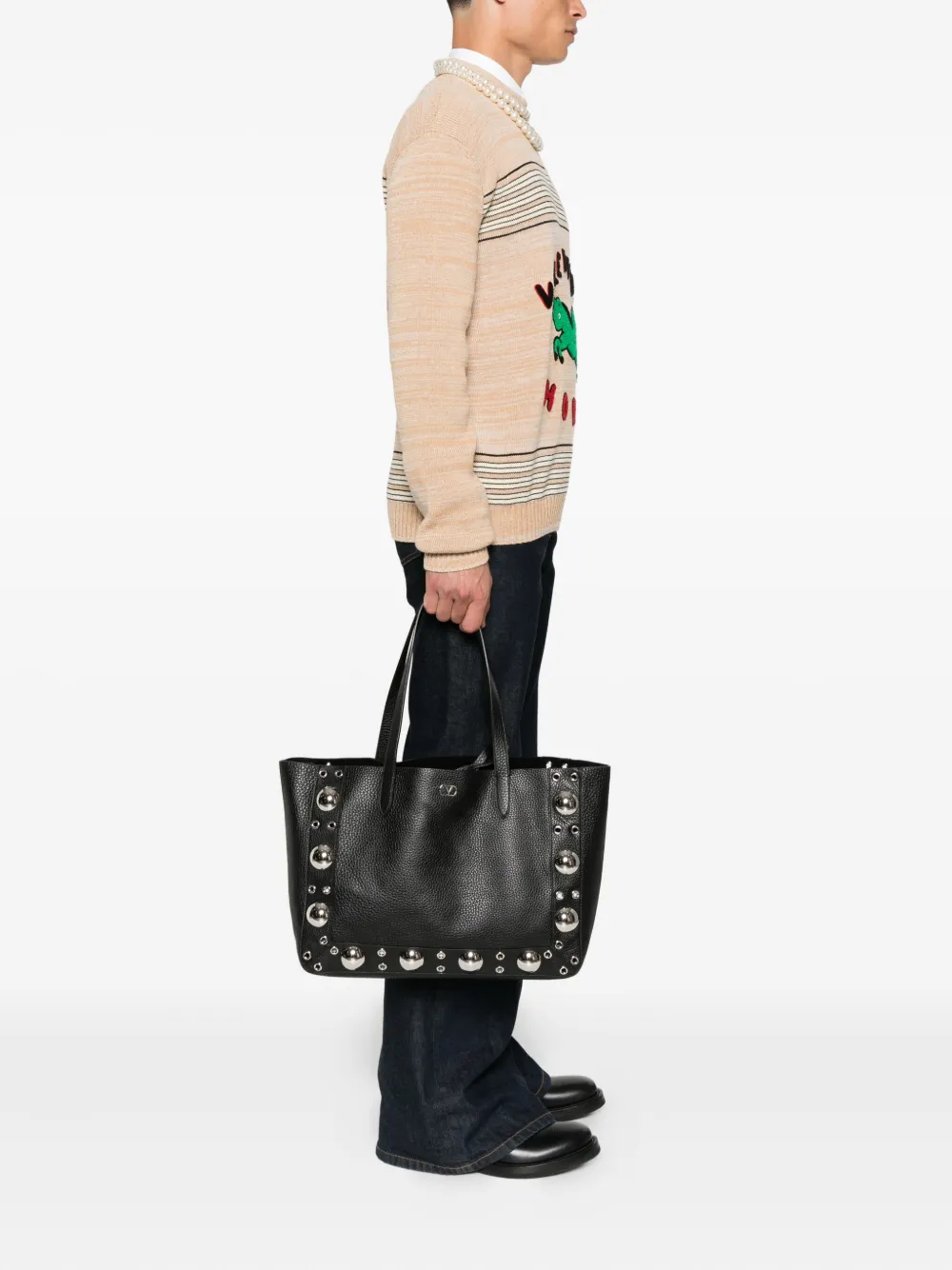 Valentino Garavani studded leather tote bag Zwart