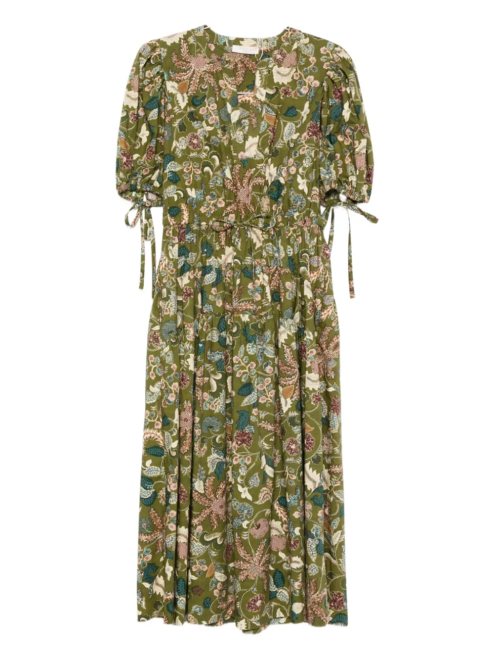 Ulla Johnson Floral Puff-sleeve Midi Dress In Green