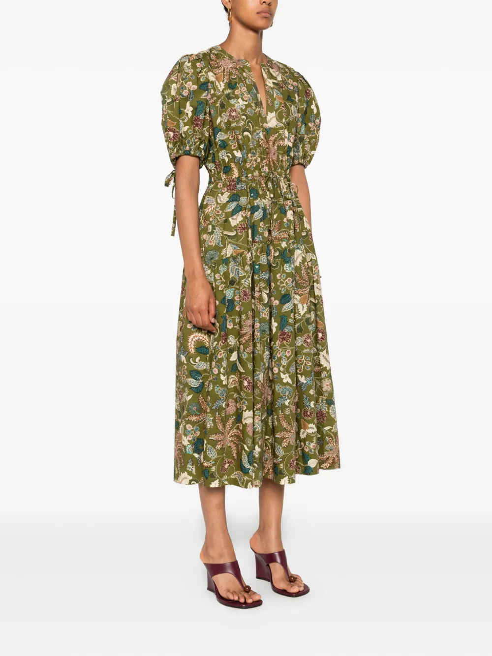 Ulla Johnson floral puff-sleeve midi dress Groen