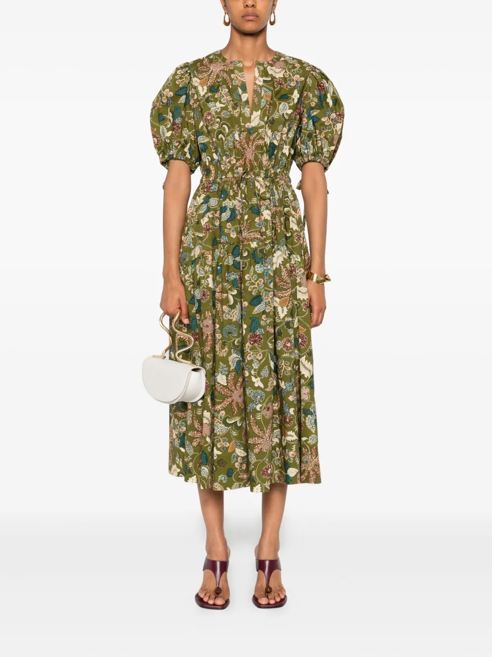 Ulla Johnson floral puff-sleeve midi dress Groen