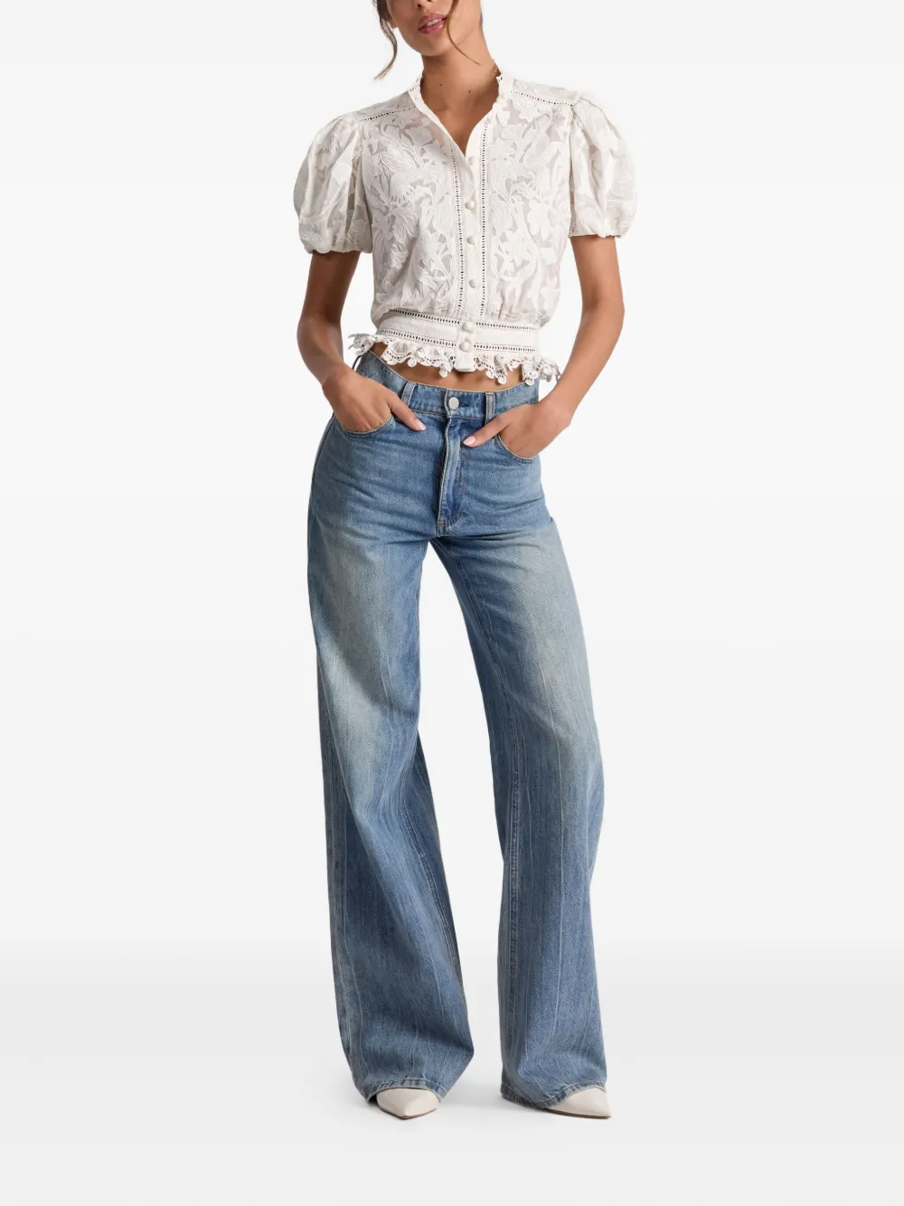 alice + olivia Loryn blouse met kanten afwerking Wit