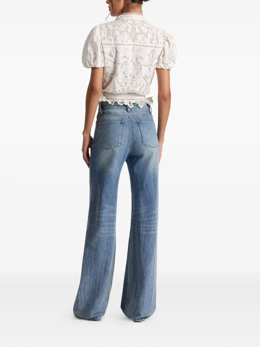alice + olivia Loryn blouse met kanten afwerking Wit