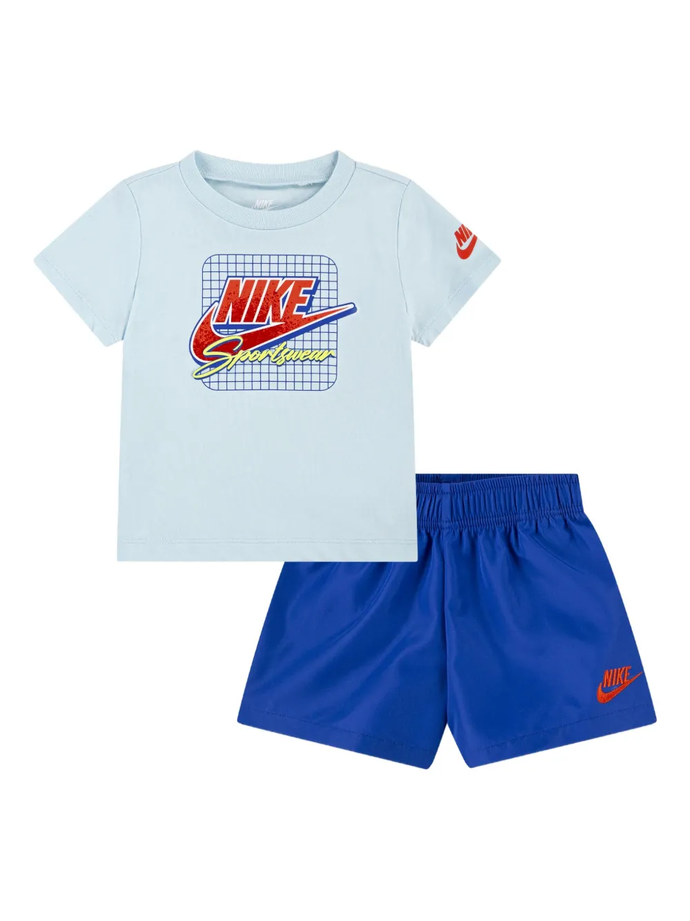 Nike Kids sportswear logo T-shirt shorts set Blauw
