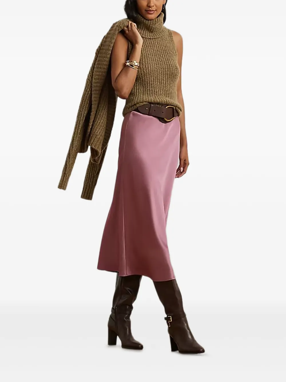 Lauren Ralph Lauren Satijnen midi-rok - Roze