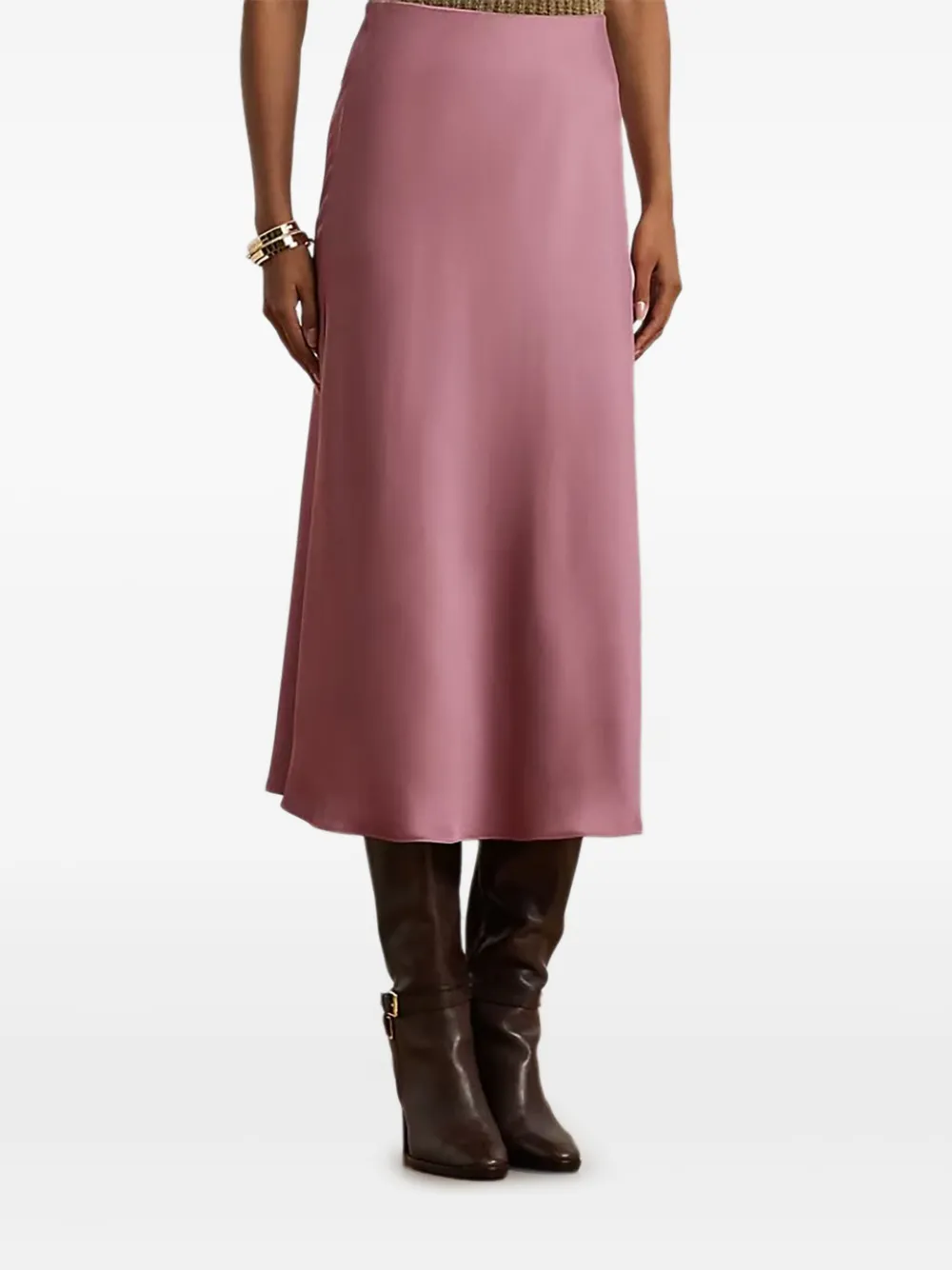 Ralph Lauren Satin Midi Skirt In Pink