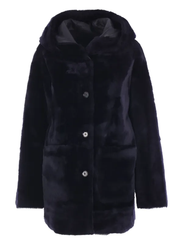 Arma Hooded Shearling Coat in Black