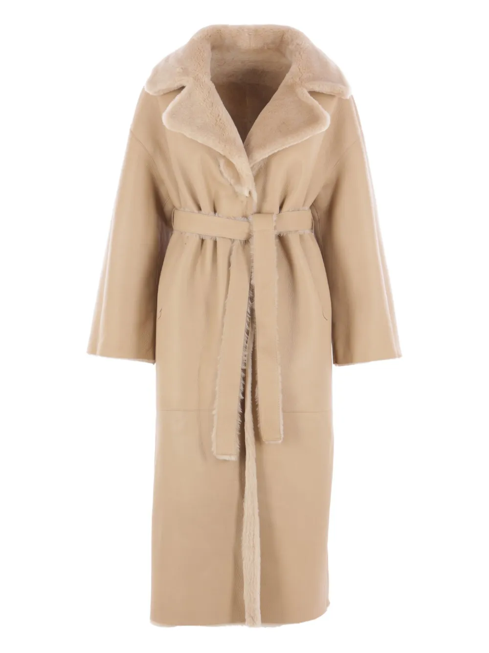 Arma belted shearling coat Beige