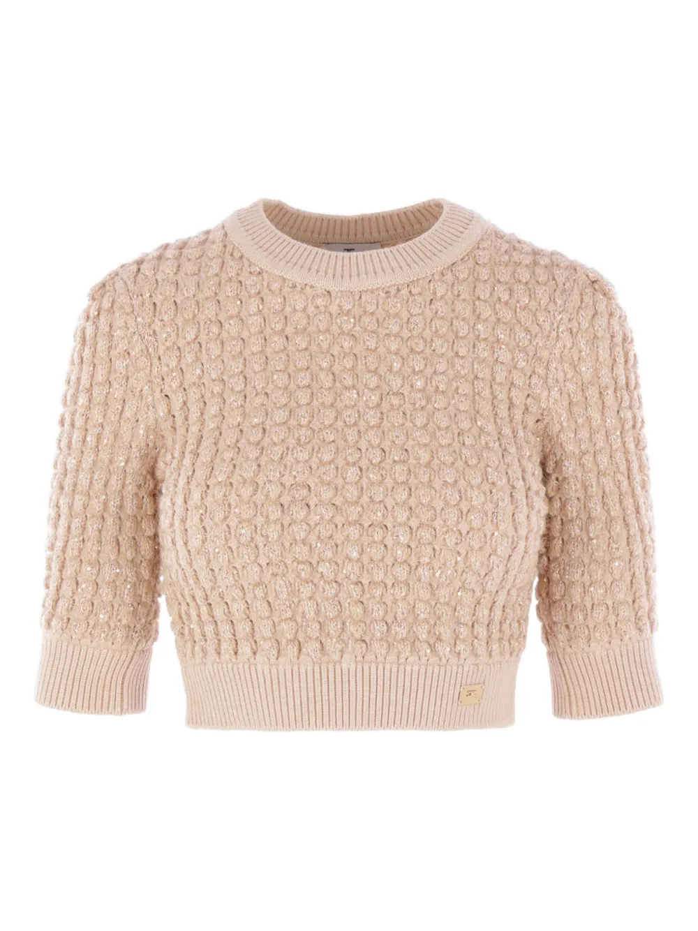 Elisabetta Franchi sequin-embellished cable-knit sweater Beige