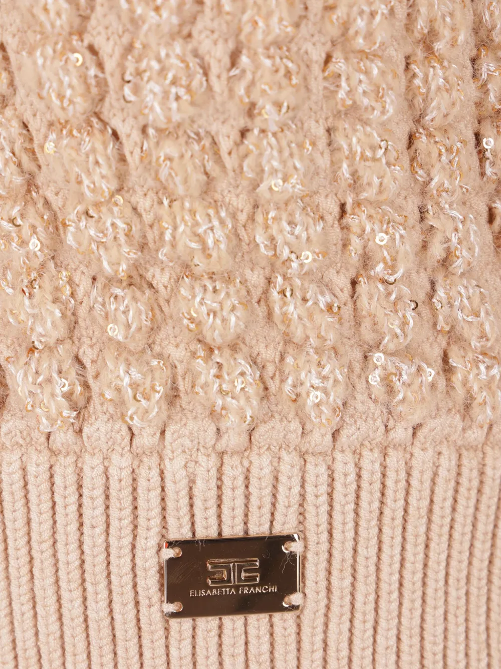 Elisabetta Franchi sequin-embellished cable-knit sweater Beige