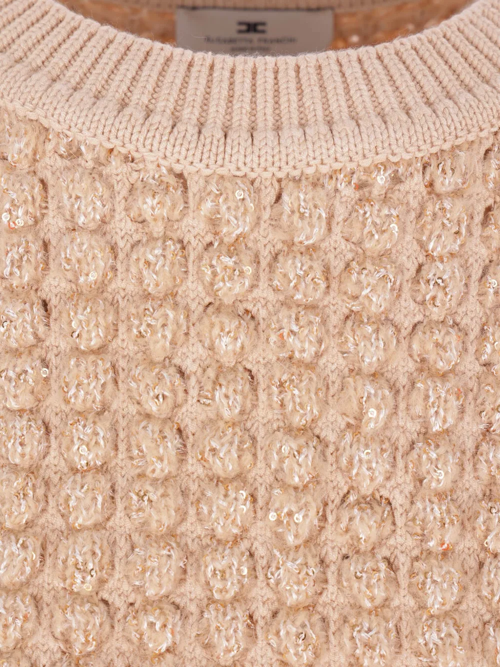 Elisabetta Franchi sequin-embellished cable-knit sweater Beige