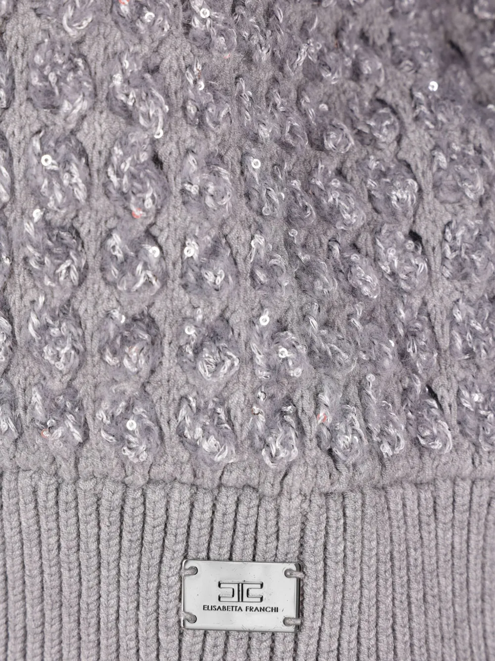 Elisabetta Franchi Sequin-embellished High-neck Sweater In Gray