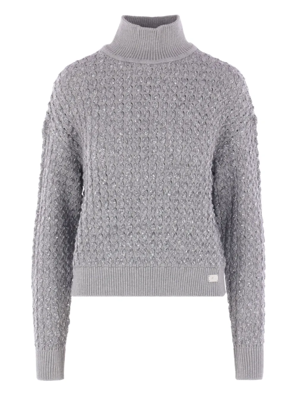 Elisabetta Franchi Sequin-embellished High-neck Sweater In Gray