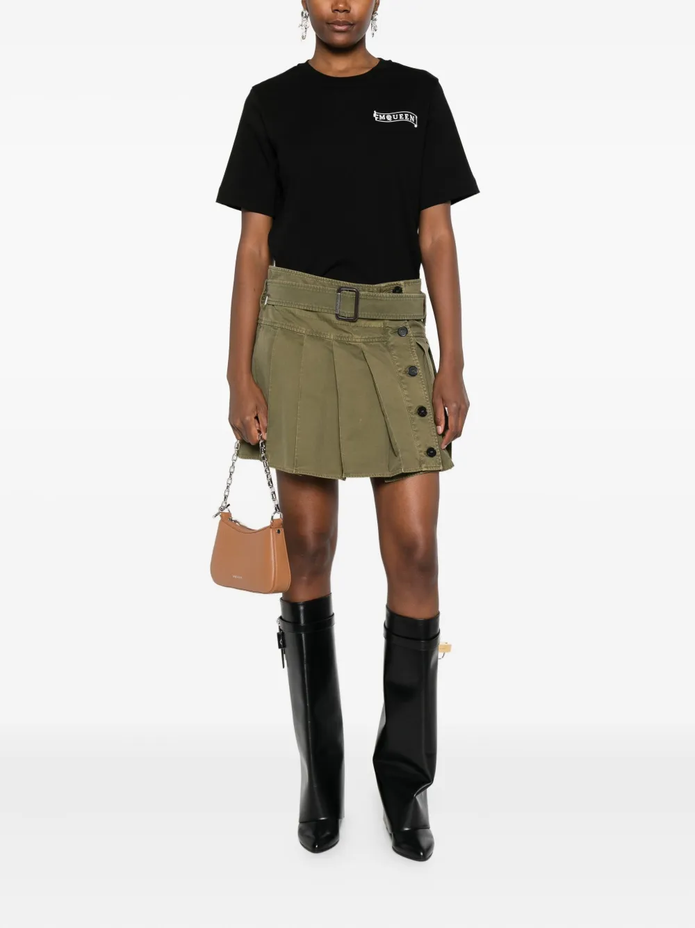 Alexander McQueen Mini-plooirok met ceintuur - Groen
