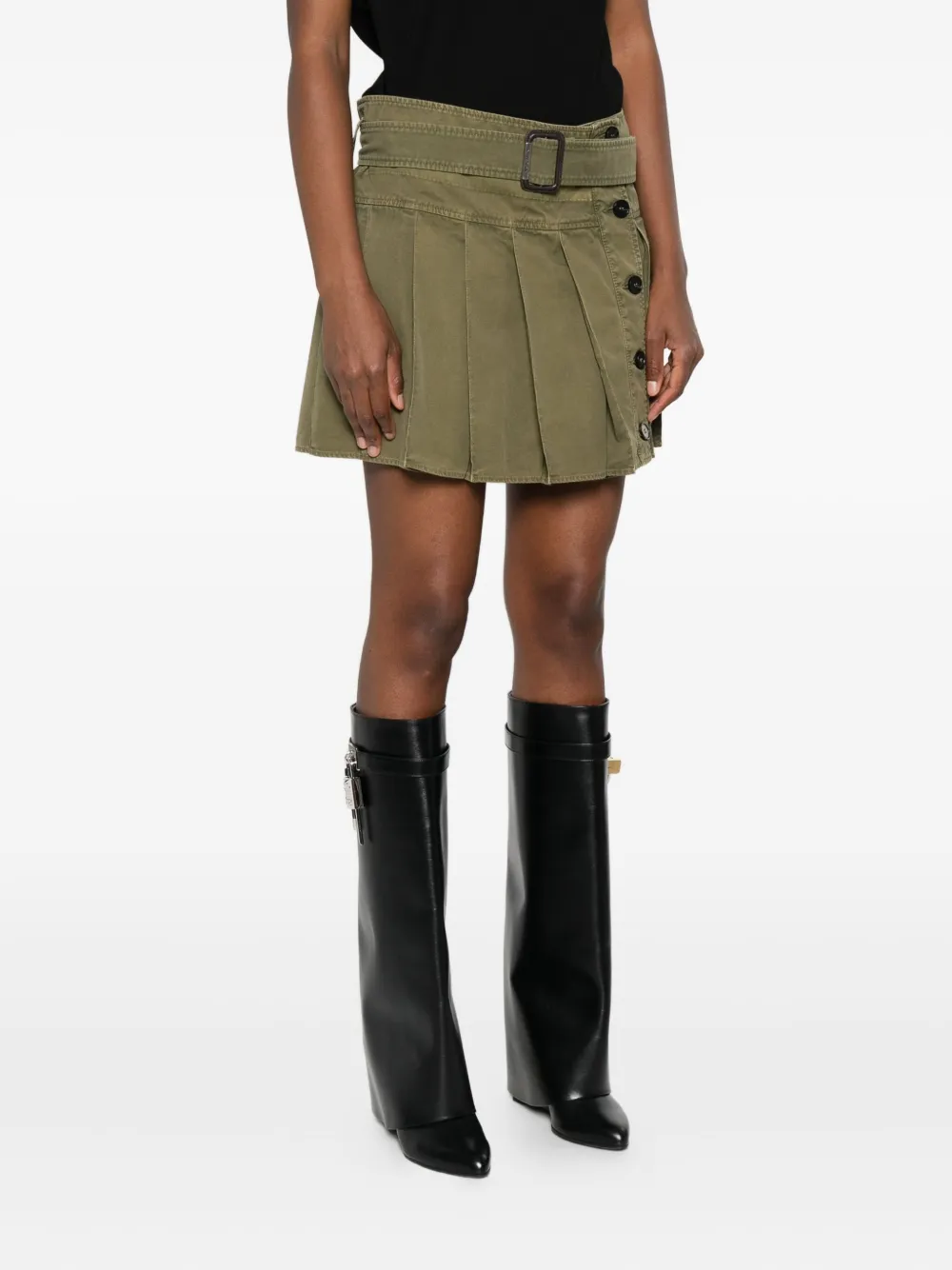 Alexander Mcqueen Pleated-belted Mini Skirt In Green