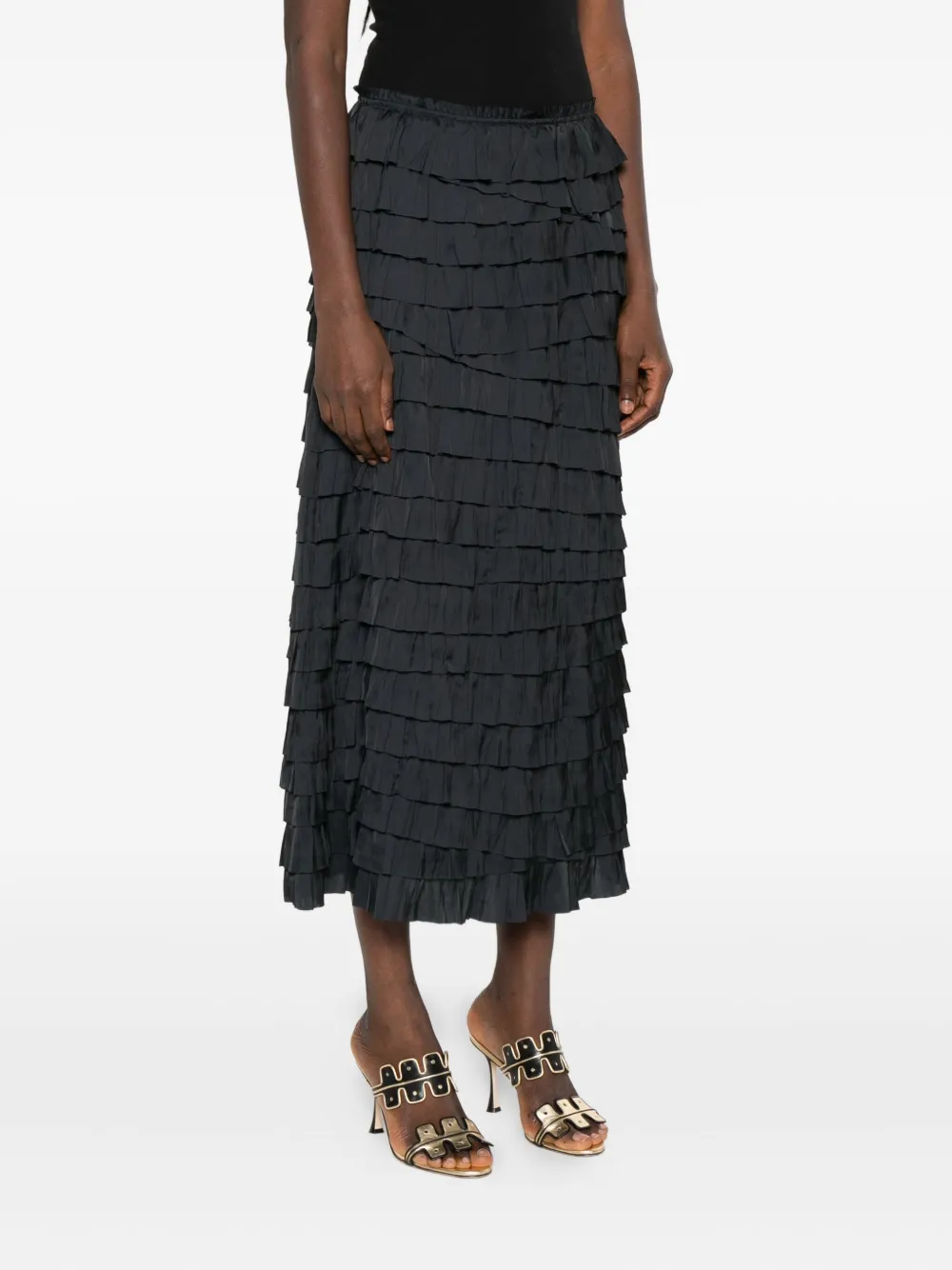 Ulla Johnson Tiered Ruffled Midi Skirt In Black