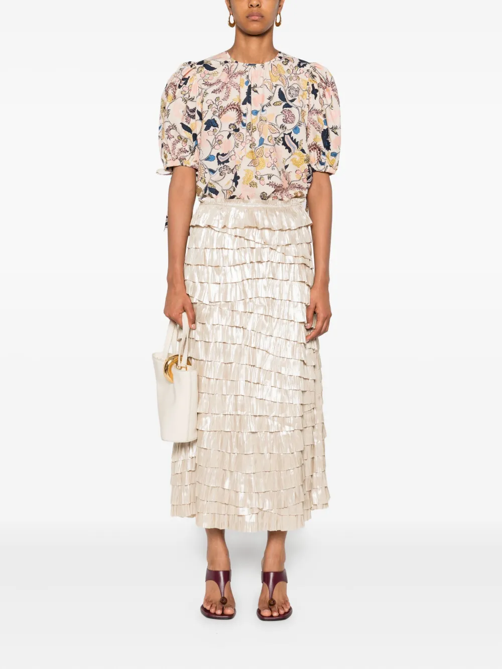 Ulla Johnson ruffled metallic-effect midi skirt Goud