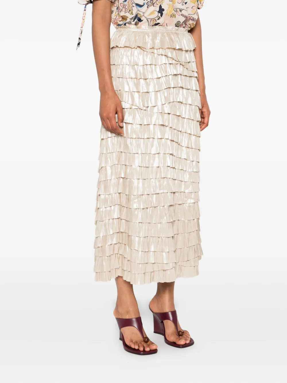 Ulla Johnson ruffled metallic-effect midi skirt Goud