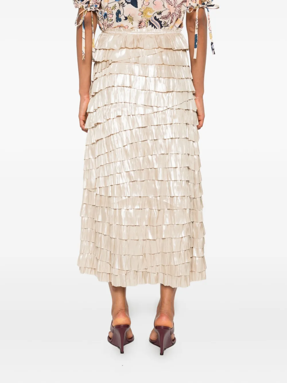 Ulla Johnson ruffled metallic-effect midi skirt Goud